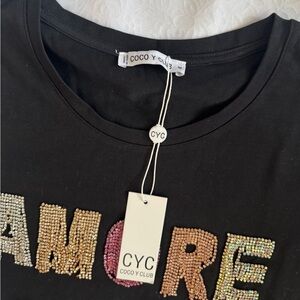 NWT  Coco + Club Amore Rhinestone Black T-Shirt – Brand New